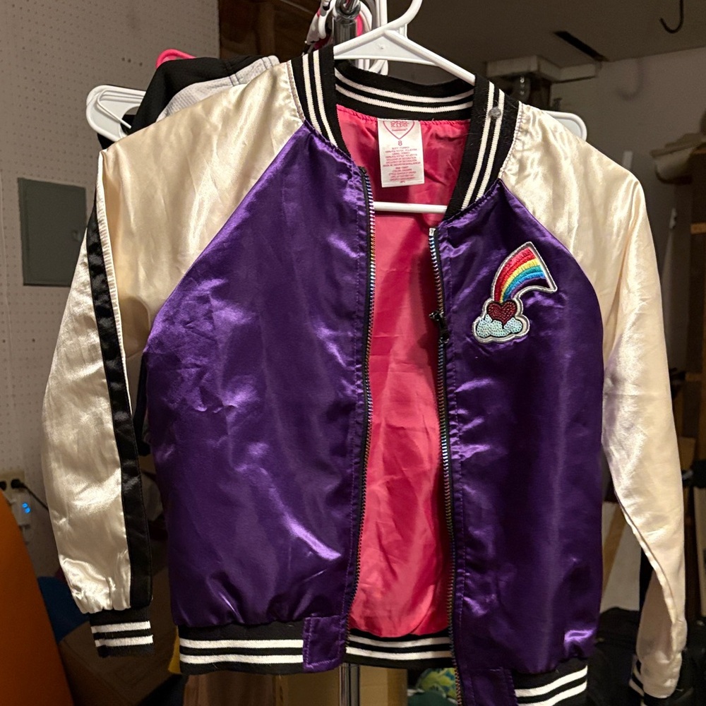 Purple and Cream Bomber Jacket with Rainbow Patch and unicorn on